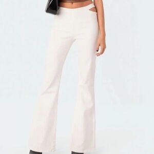 Edikted White Flare Pants with cut out